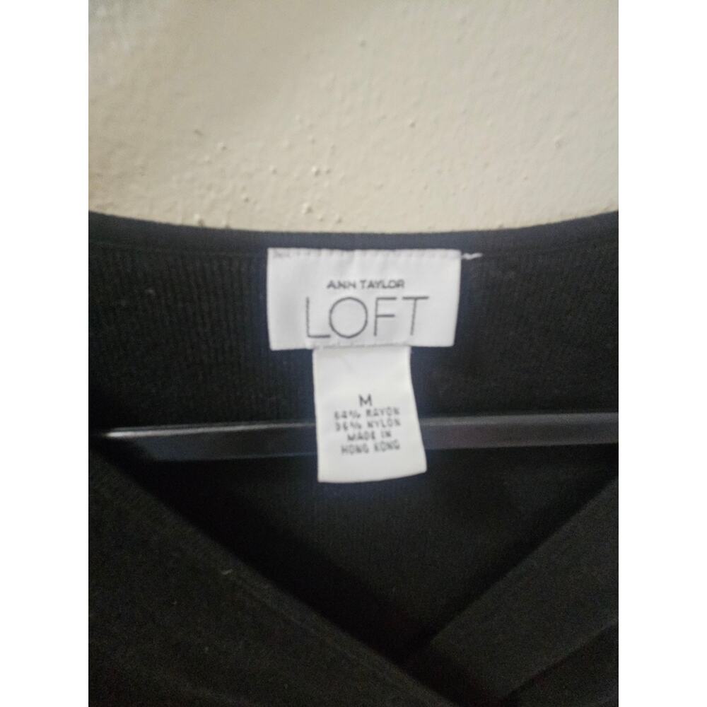 Ann Taylor LOFT Black Wrap Sweater Top Women’s Medium Ribbed Knit - Picture 3 of 3